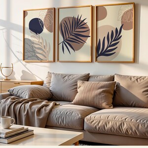 Boho Leaves Wall Art Set of 3 - Printable Digital Prints | Neutral Colors | Mid-Century Modern & Abstract | Instant Download | home decor image 8