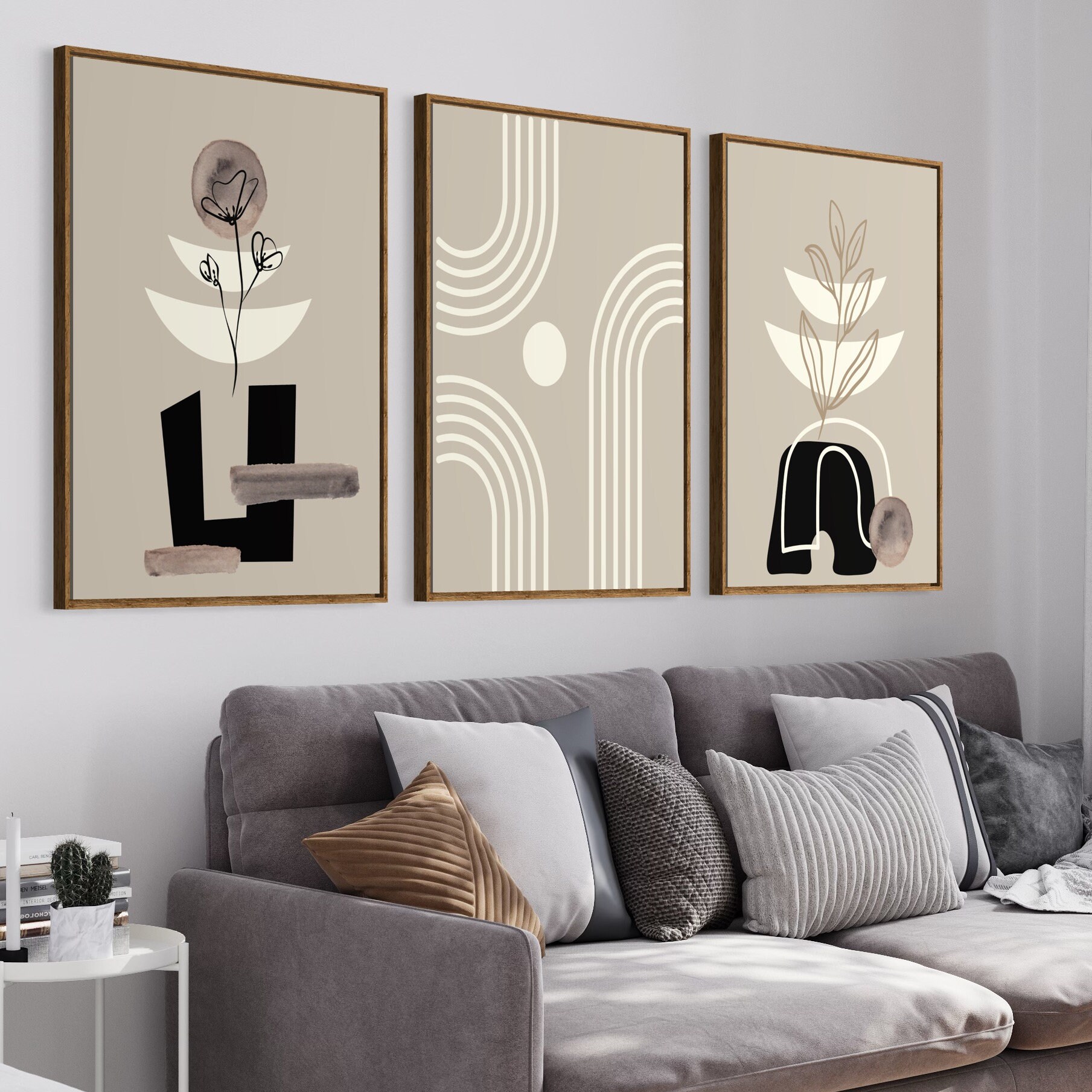Printable Black Beige Mid Century Modern Wall Art Set of 3 Prints ...