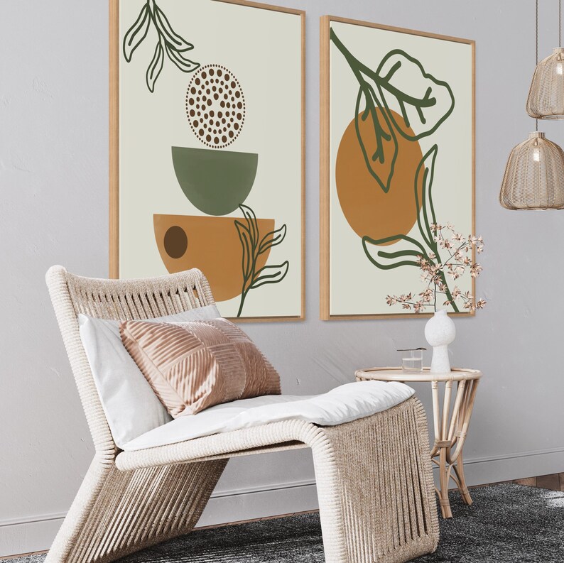 Printable Orange Green Mid Century Modern Wall Art Set of 3 Prints ...