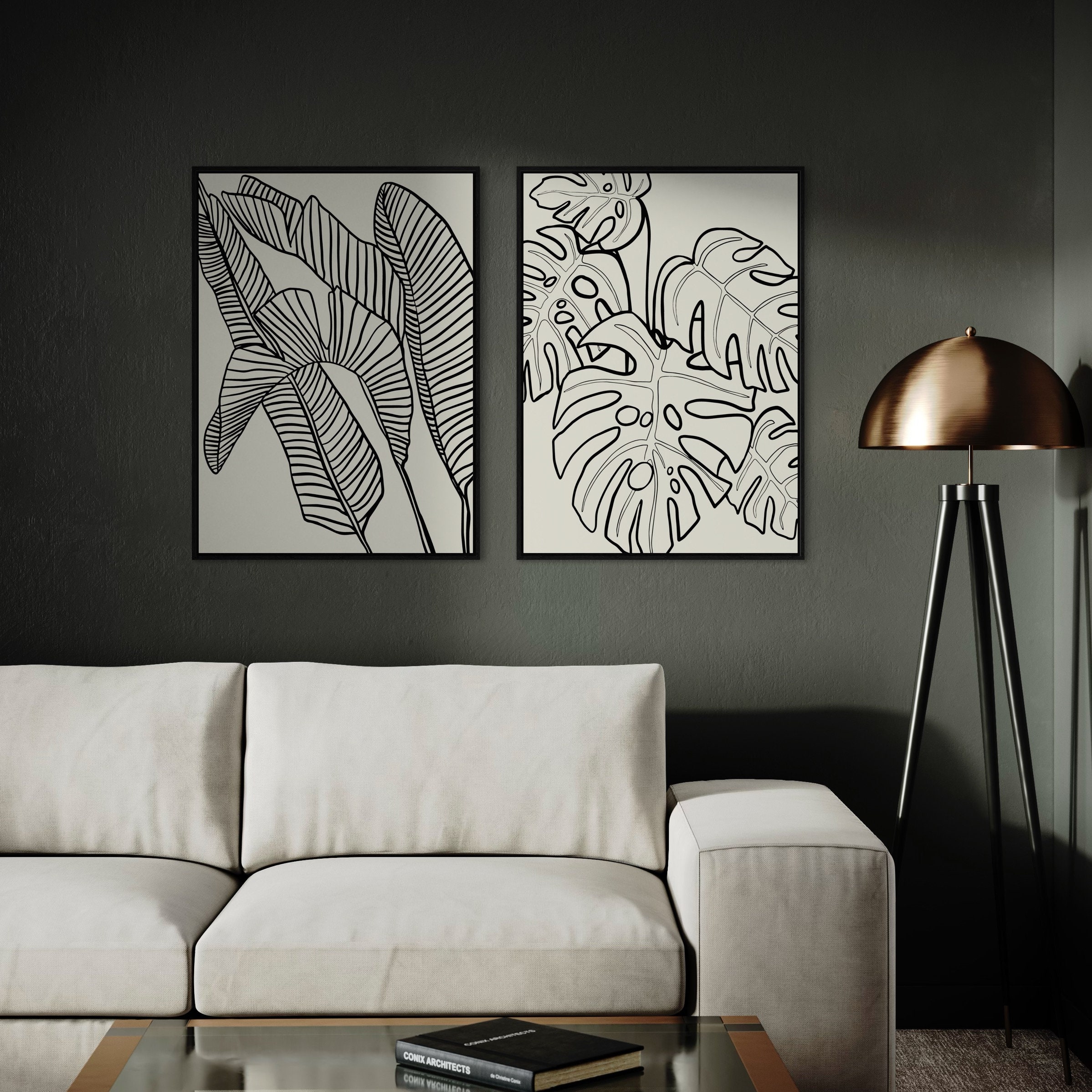 Black Leaves Art Set of 2 Prints, Botanical Tropical Gallery Wall Art ...