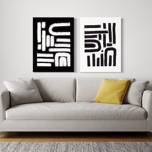 Black and white Wall Art Posters, Modern Art Set of 2, Abstract Black and White Canvas, Printable digital Art,Mid Century Modern Art Prints