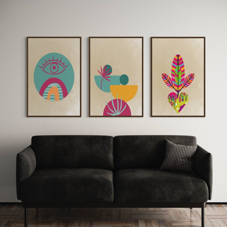 Boho Wall Art Bundle, Mid Century Art Prints, Modern Wall Decor