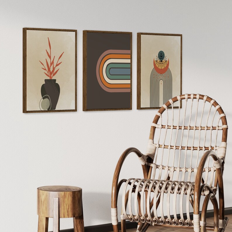 Boho Wall Art Bundle, Mid Century Art Prints, Modern Wall Decor