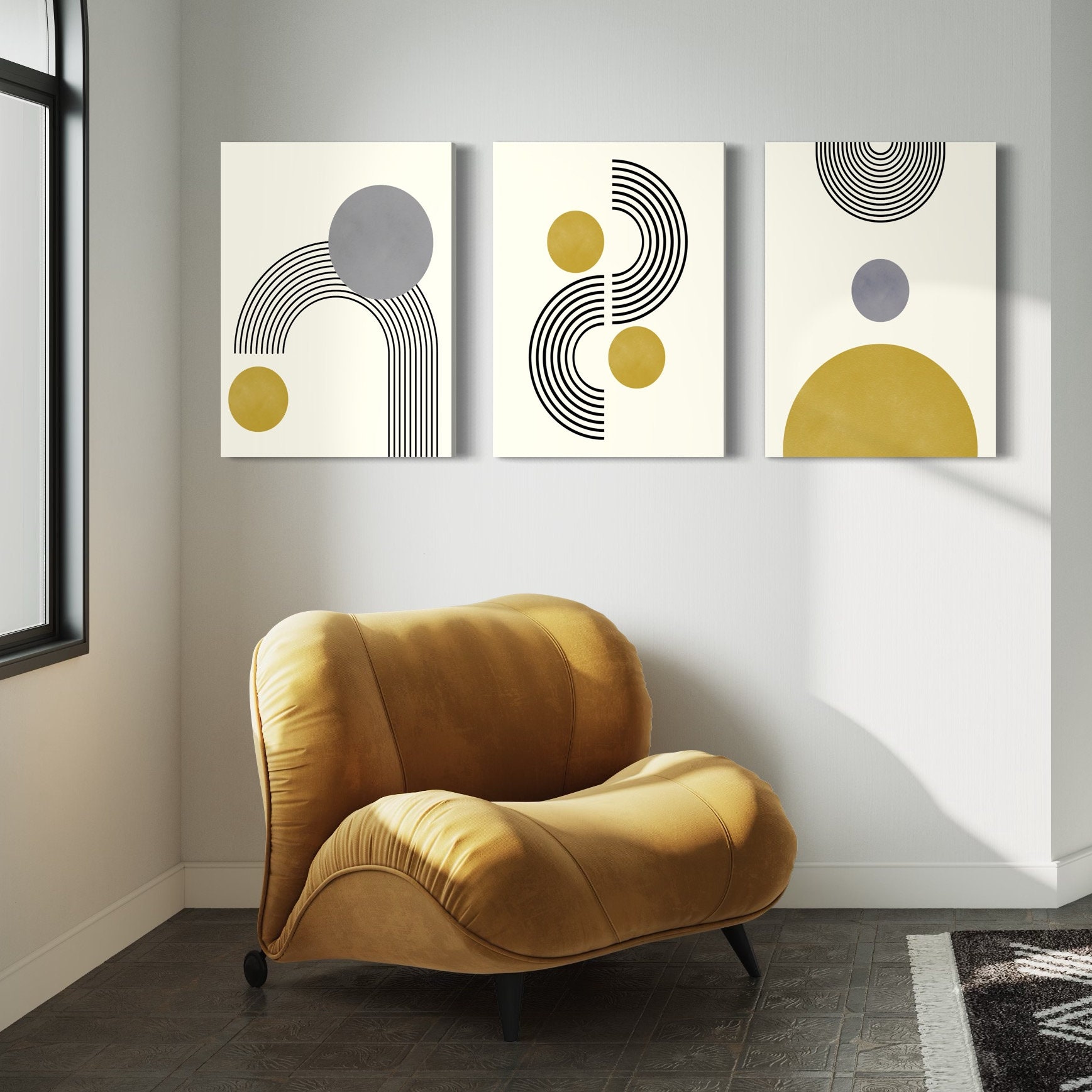 Mid Century Art Prints Set of 3, Neutral Modern Wall Art Decor, Boho ...