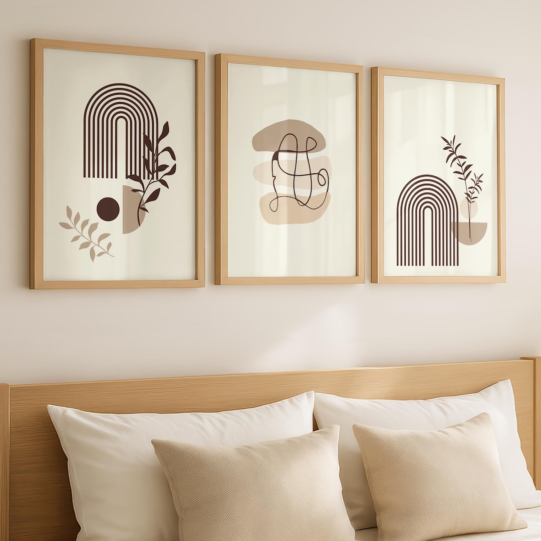 Neutral Bedroom Wall Art Set of 3, Modern Beige Boho Prints Above Bed ...