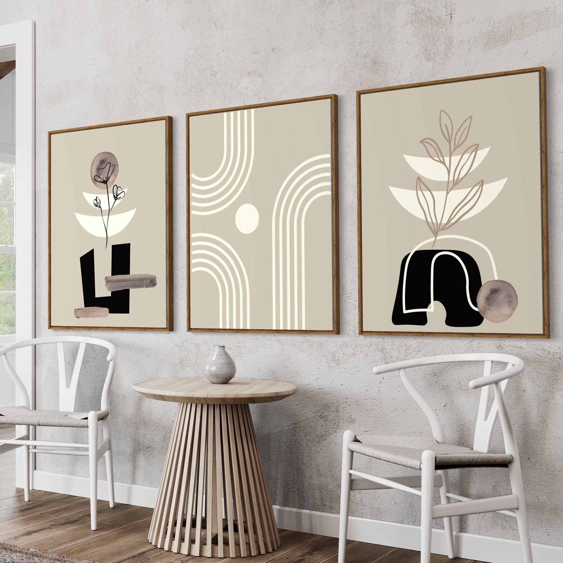 Printable Black Beige Mid Century Modern Wall Art Set of 3 Prints ...