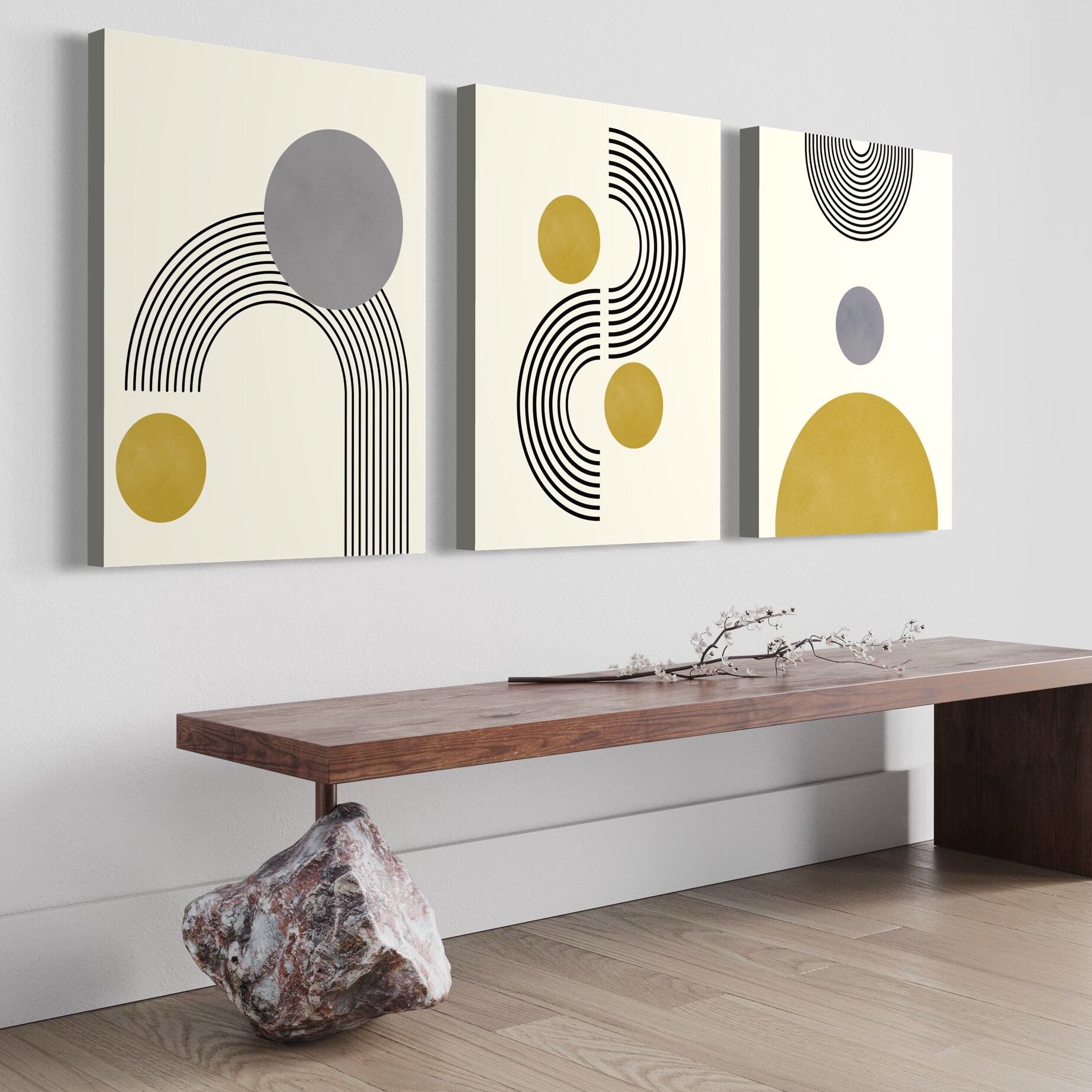 Mid Century Art Prints Set of 3, Neutral Modern Wall Art Decor, Boho ...