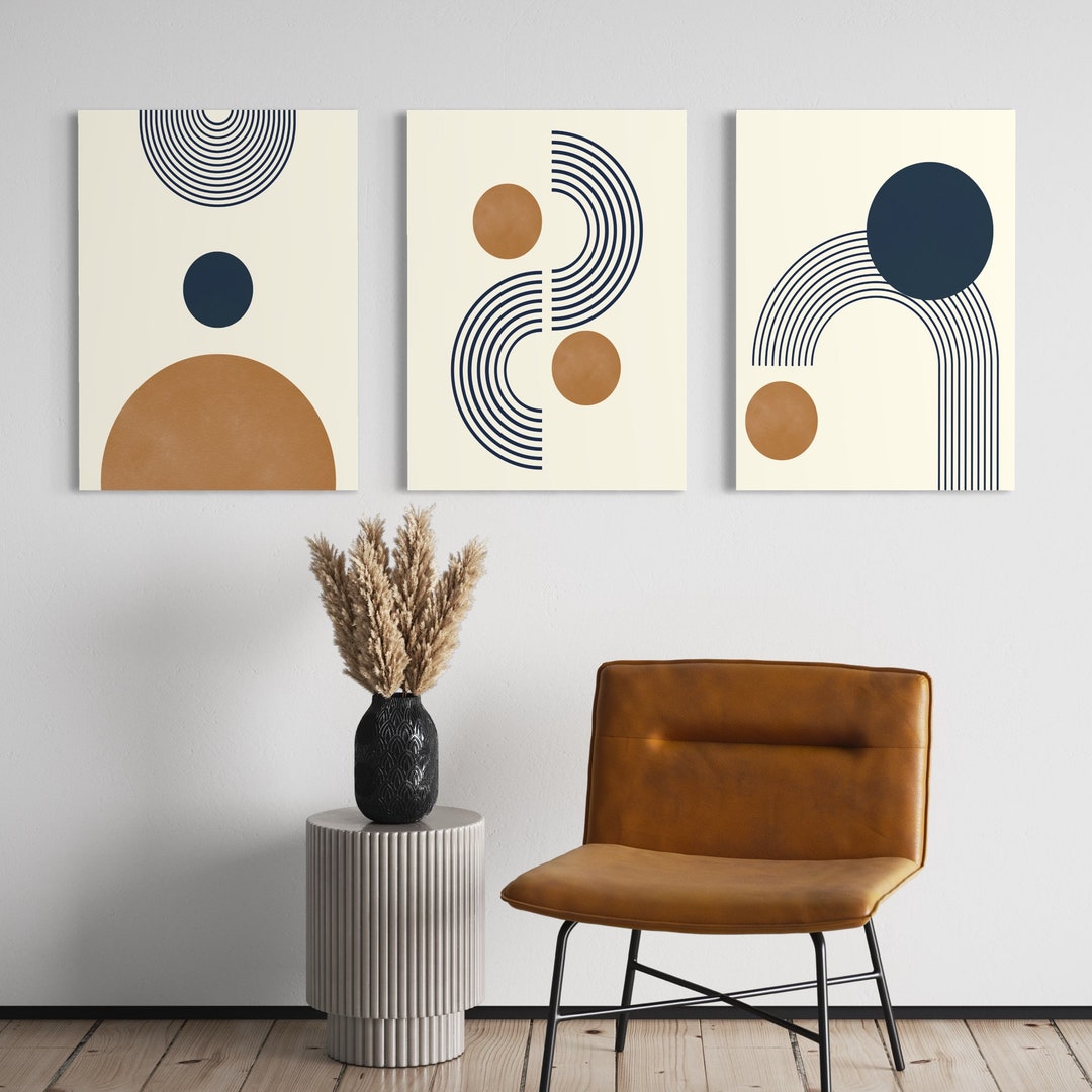 Mid Century Art Prints Set of 3, Neutral Modern Wall Art Decor, Boho ...