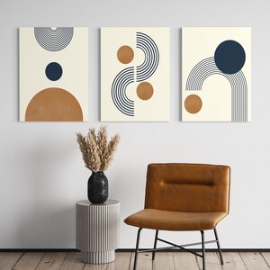 Mid Century Art Prints Set of 3, Neutral Modern Wall Art Decor, Boho ...