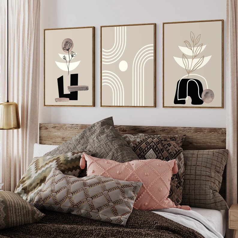 Printable Black Beige Mid Century Modern Wall Art Set of 3 Prints ...