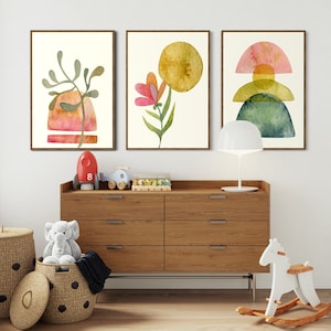 Boho Wall Art Prints, Boho Set of 3, Printable Wall Art, Boho Watercolor Prints, Colorful Boho Art, mid century modern, Boho digital prints