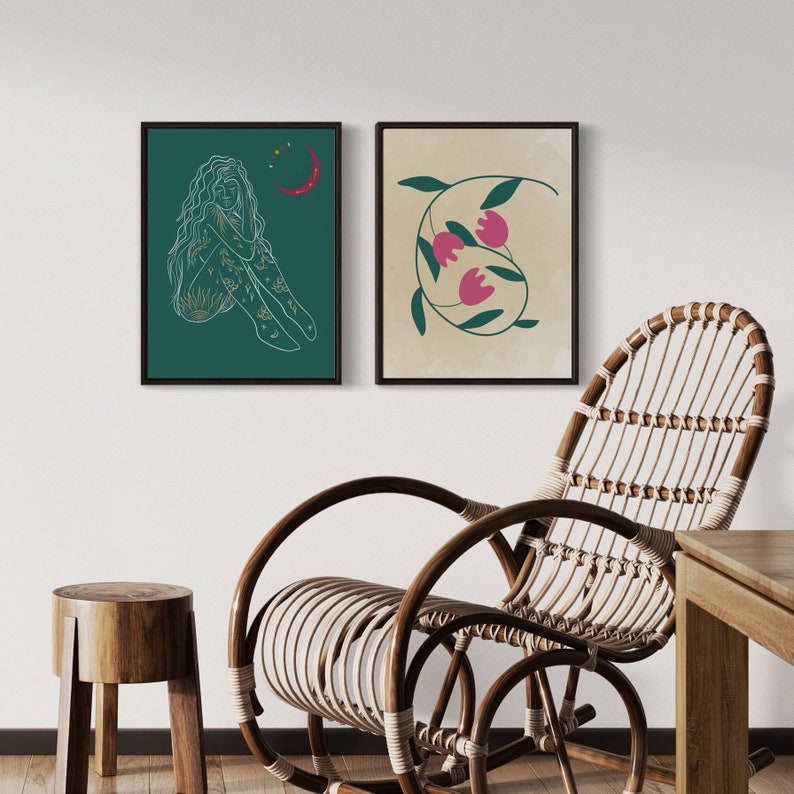Boho Wall Art Bundle, Mid Century Art Prints, Modern Wall Decor
