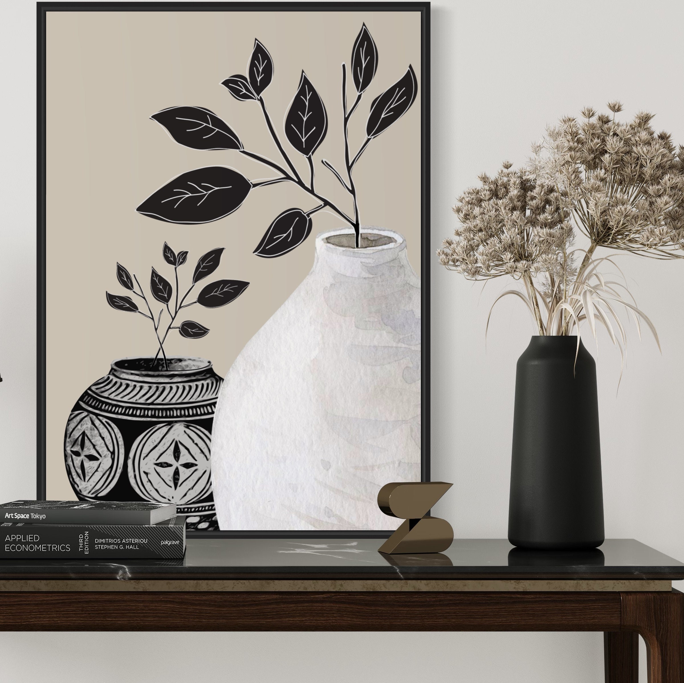 Printable Beige Black Mid Century Modern Wall Art Set of 2 - Etsy