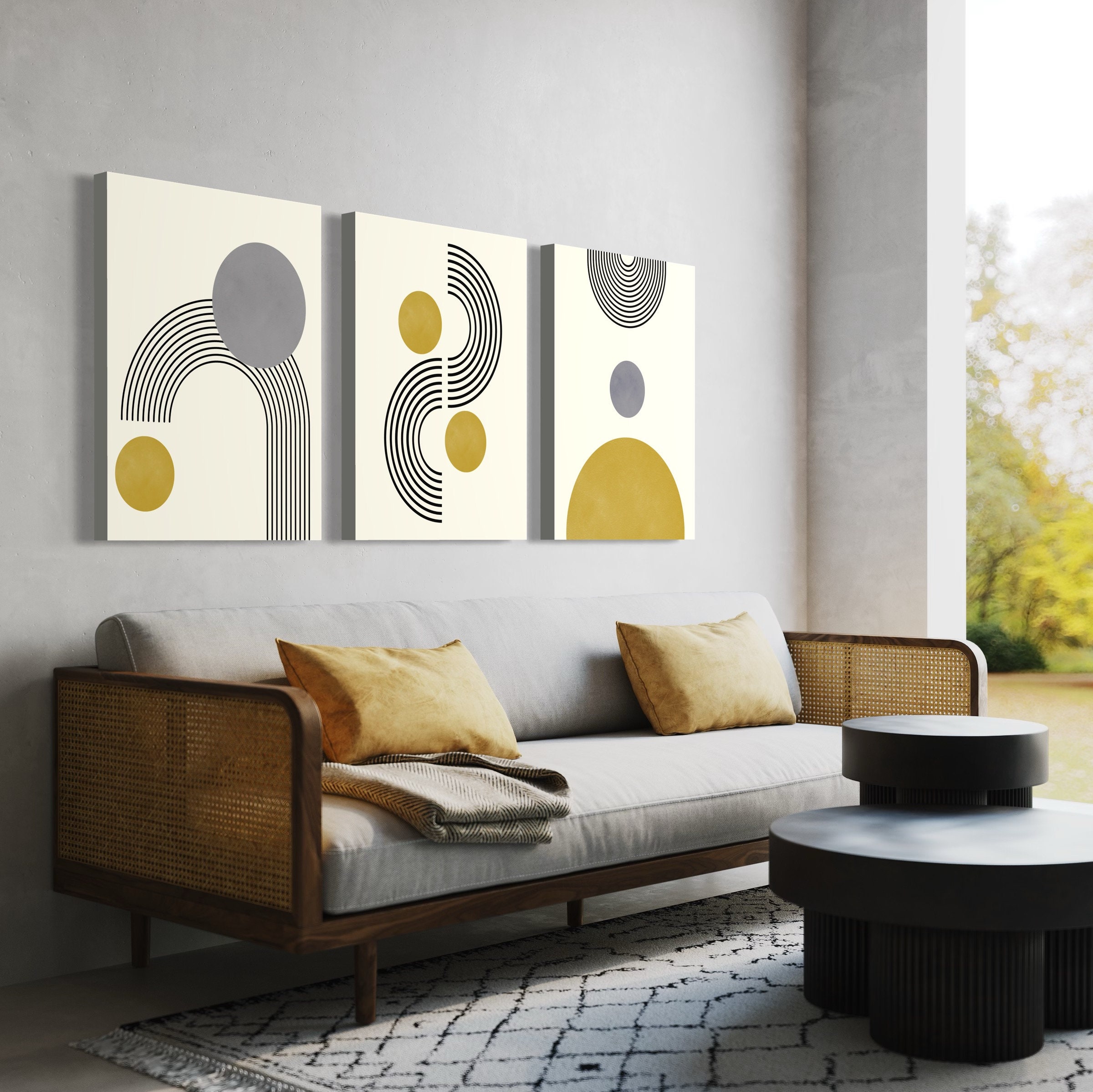 Mid Century Art Prints Set of 3, Neutral Modern Wall Art Decor, Boho ...