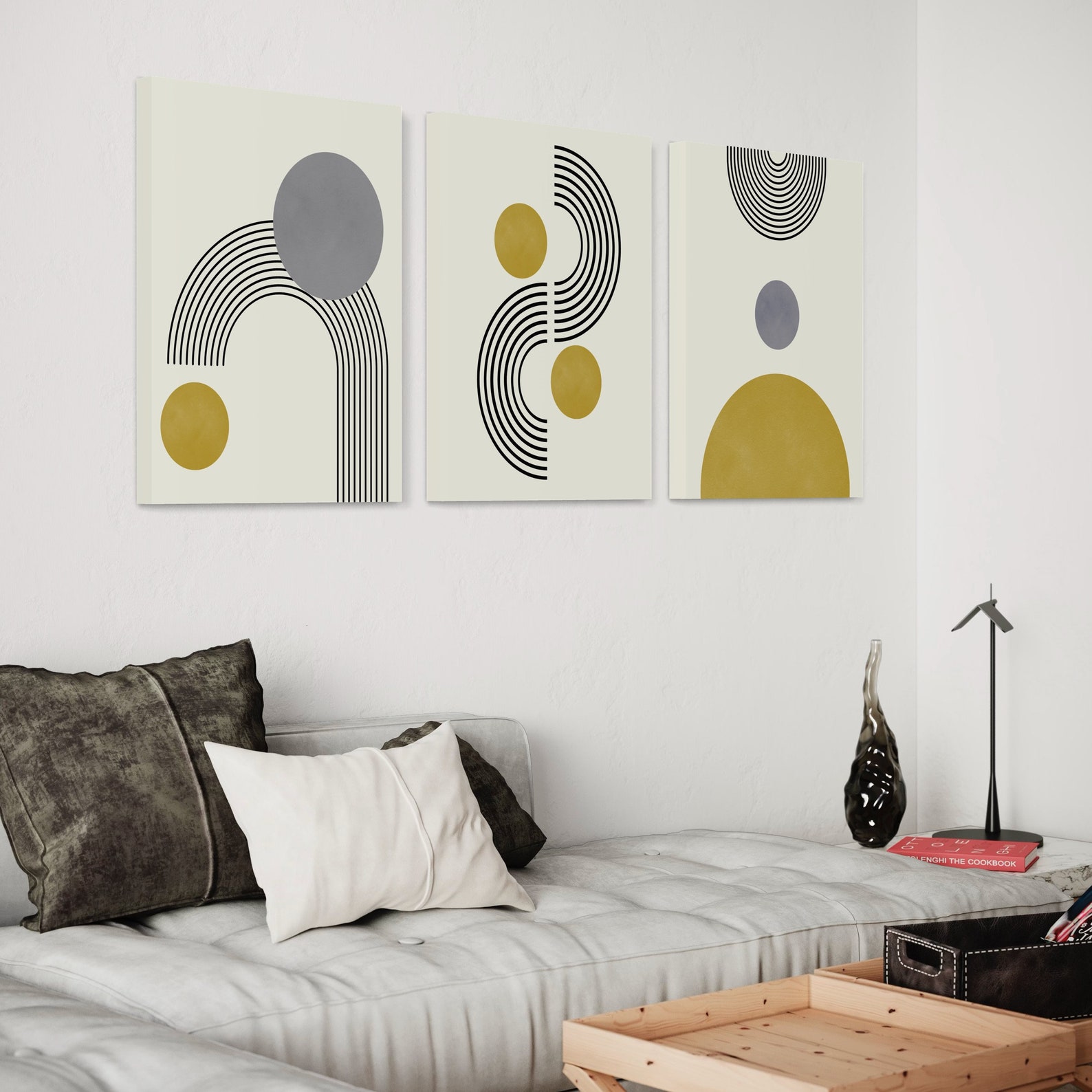 Mid Century Art Prints Set of 3, Neutral Modern Wall Art Decor, Boho ...