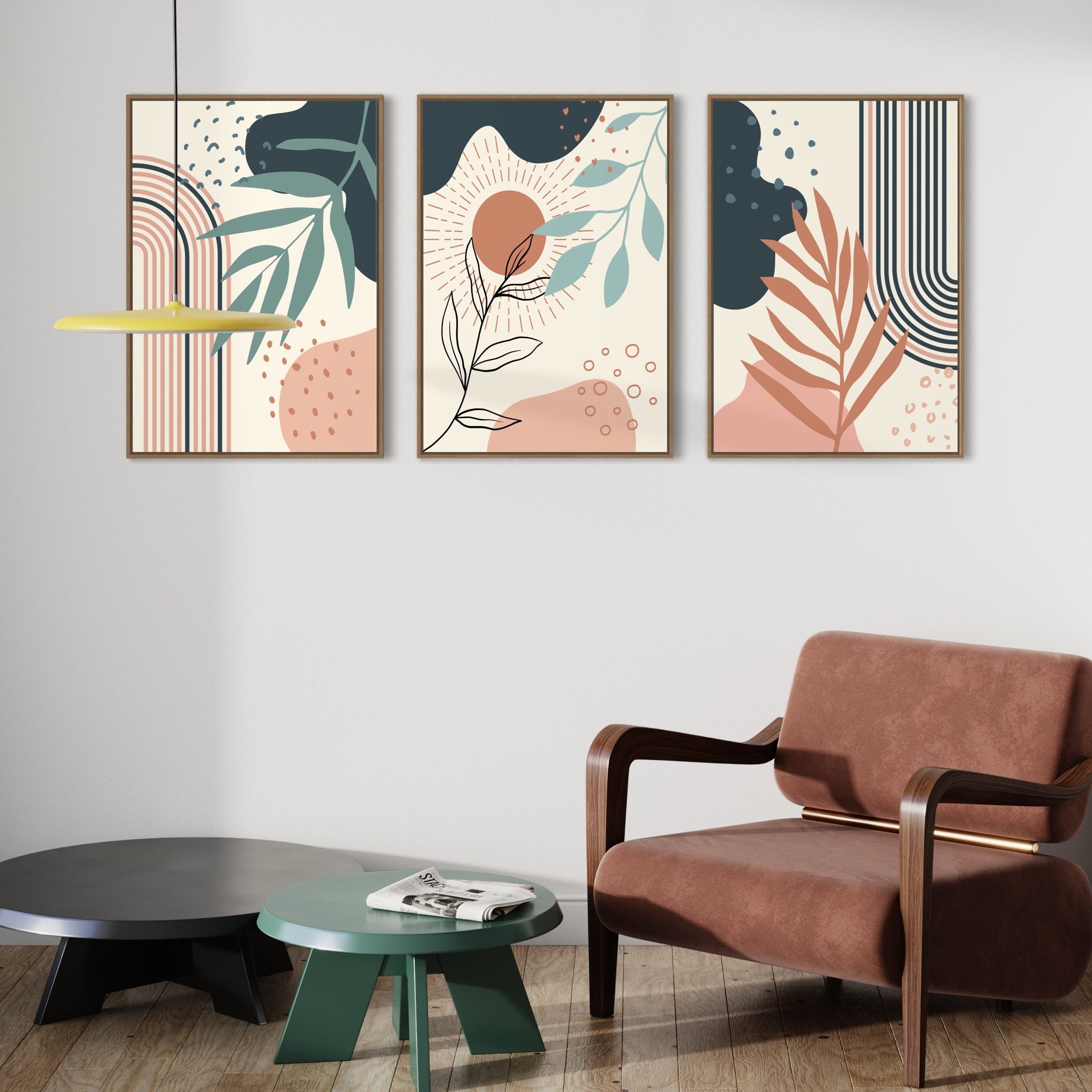 Boho Leaves Wall Art Set of 3 Printable Digital Prints - Etsy