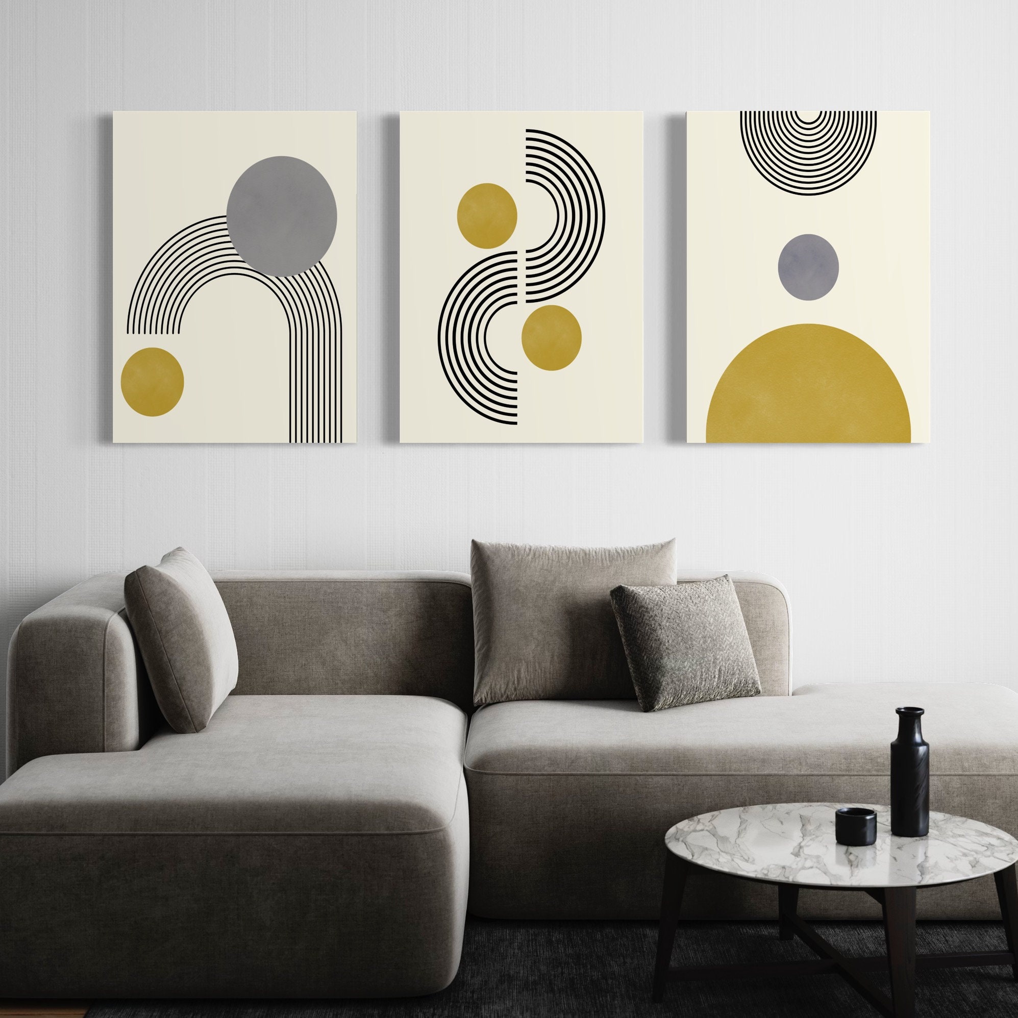 Mid Century Art Prints Set of 3, Neutral Modern Wall Art Decor, Boho ...