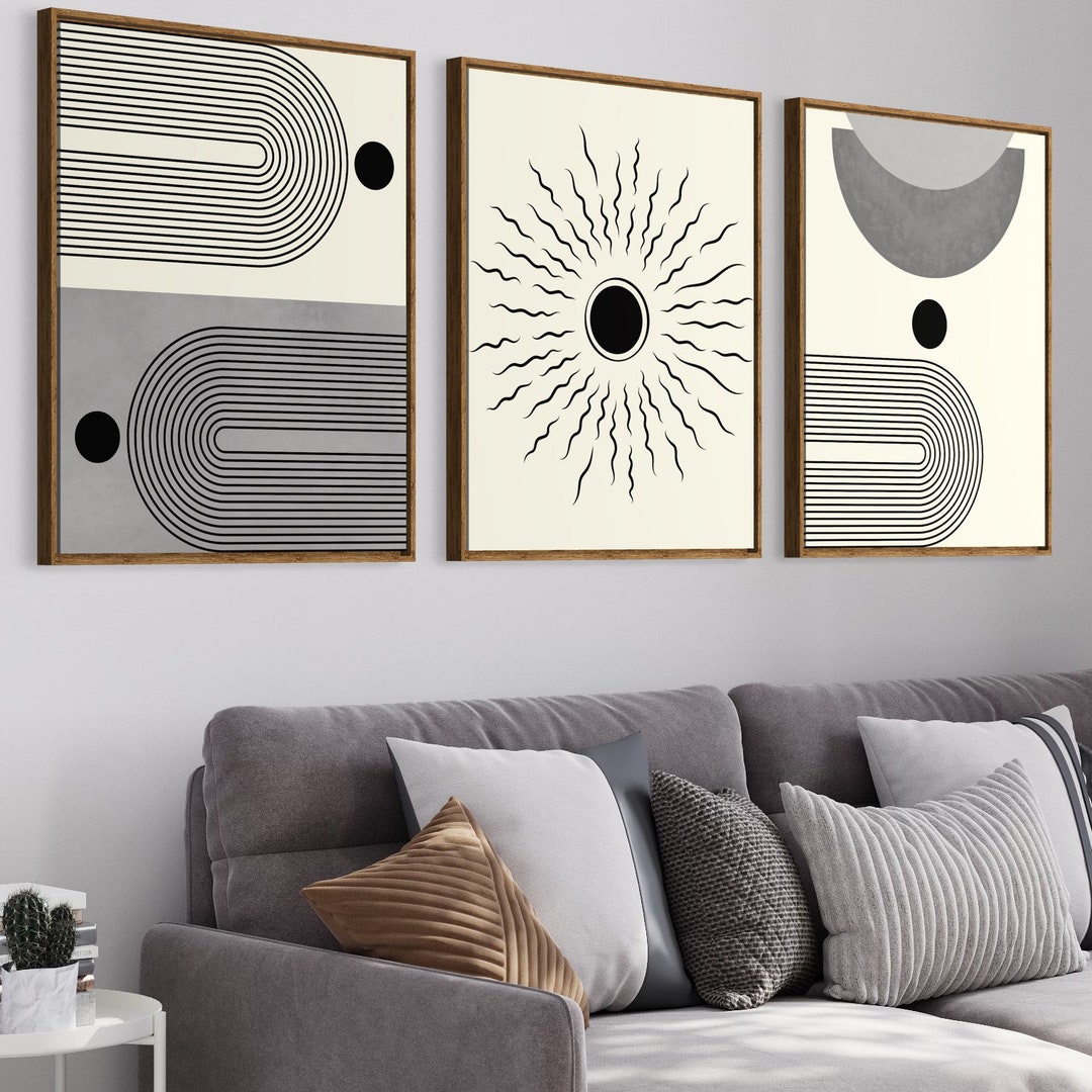 Mid Century Art Prints Set of 3, Neutral Modern Wall Art Decor, Boho ...