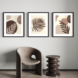 Boho Leaves Wall Art Set of 3, Printable Digital Prints | Mid Century Modern Abstract Boho home decor, Boho wall decor, Boho Wall Prints