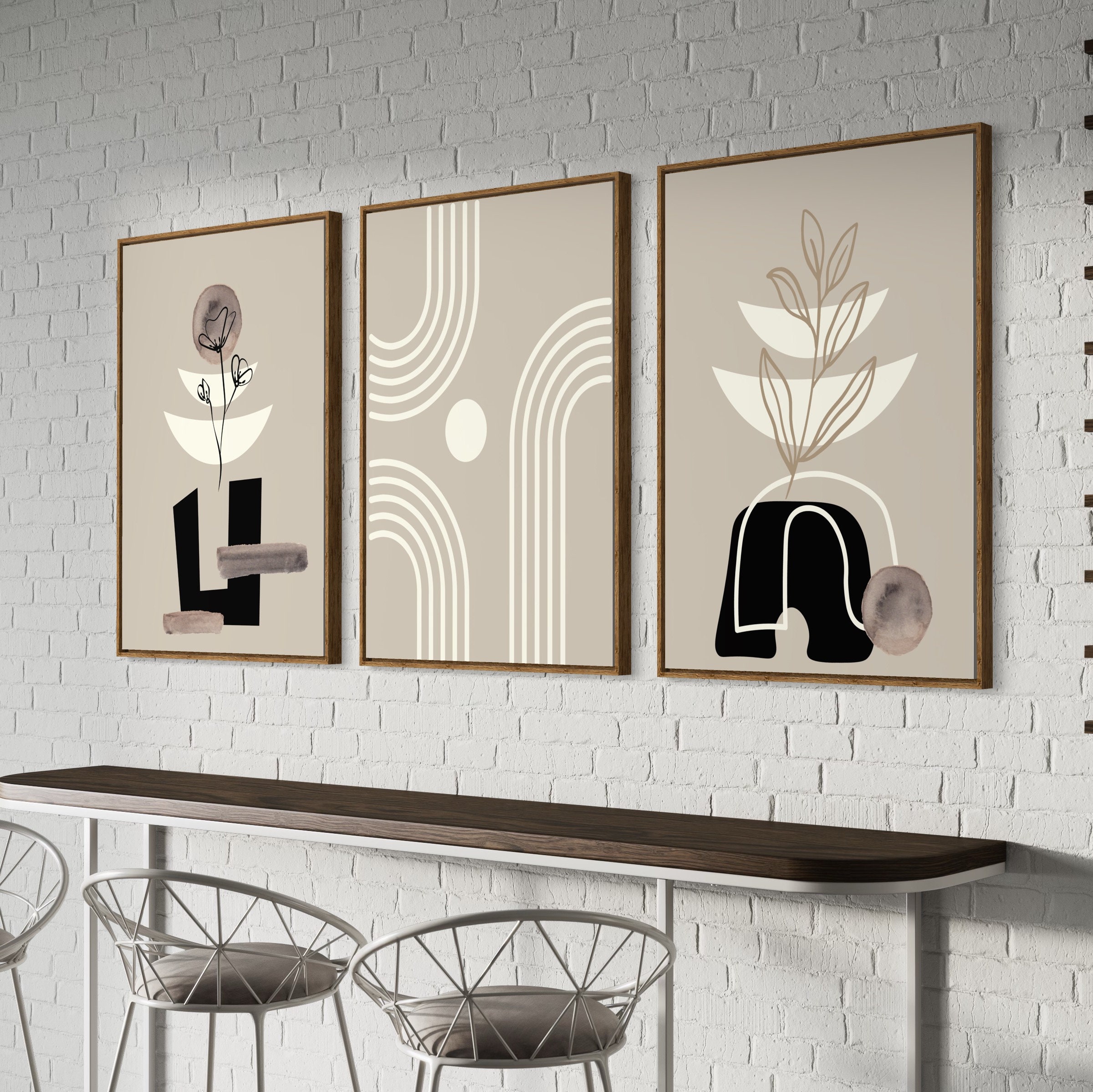 Printable Black Beige Mid Century Modern Wall Art Set of 3 Prints ...