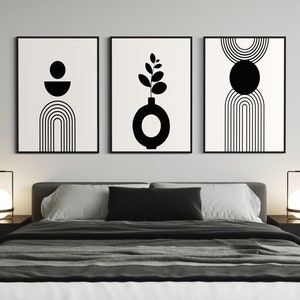 Black and White Wall Art, Boho Art Set of 3, Abstract Black and White ...