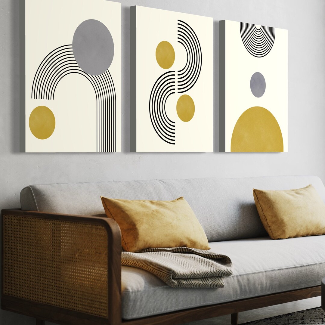 Mid Century Art Prints Set of 3, Neutral Modern Wall Art Decor, Boho ...