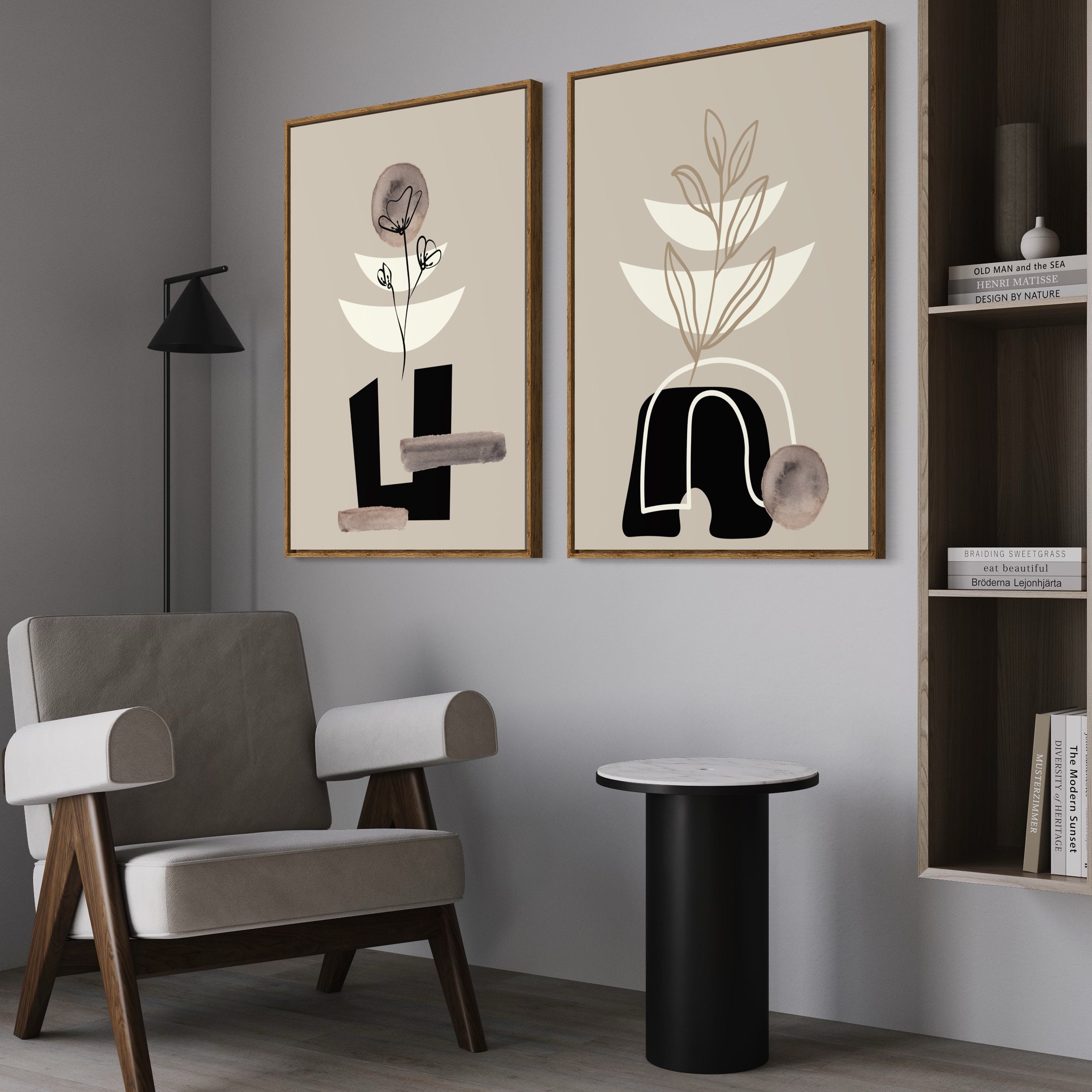 Printable Black Beige Mid Century Modern Wall Art Set of 3 Prints ...