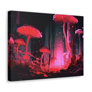 Kunst auf Leinwand Rosa Riesen leuchtende Pilze im Wald - Leinwand Kunst, Wandkunst, Wanddekor, Wandbehang, Dekoration, Geschenk