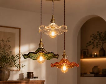 Vintage Glass Pendant Light | Brass Ceiling Lamp | Kitchen Island Lighting | Modern Hanging Light | Luxury Home Decor