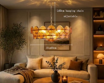 Lampa wisząca ze szkła teksturowanego w stylu retro – minimalistyczny, luksusowy, francuski design w stylu nordyckim – idealna do salonu, jadalni i sypialni