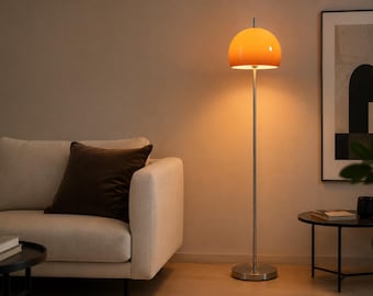 Orange Mushroom Floor Lamp, Mid Century Modern Lamp, Danish Design Lighting, Vintage Glass Floor Lamp, Scandinavian Home Decor rétro