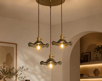 Lampa wisząca ze szkła w stylu vintage | Nowoczesna lampa sufitowa z mosiądzu | Oświetlenie wyspy kuchennej | Luksusowa lampa wisząca | Minimalistyczny wystrój domu