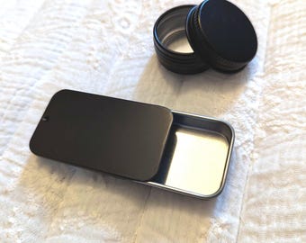Empty storage box, round, rectangular, black, stitch marker, jewelry, knitting accessories, crochet accessories, sewing