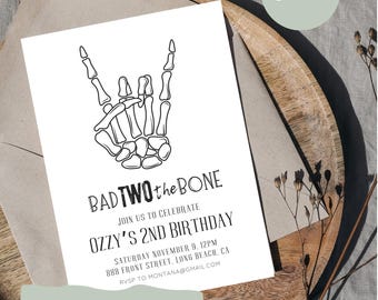 Invitación de cumpleaños de Bad 2 the Bone / Invitación de cumpleaños moderna y grunge / Segundo cumpleaños / Plantilla editable / Descarga instantánea