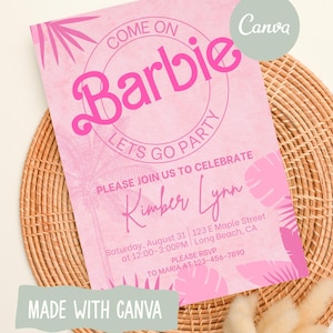 Barbie Birthday Invitation, Digital Download, 5x7