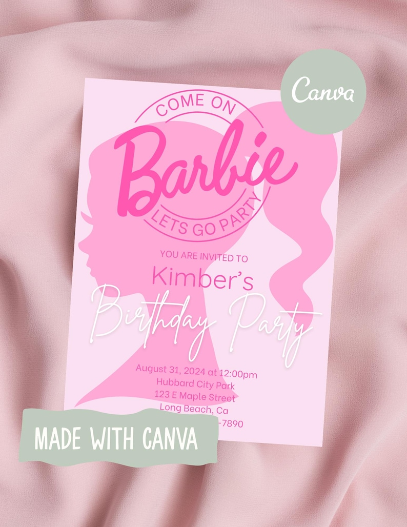 Barbie Birthday Invitation | Editable Digital Download | 5X7 image 3