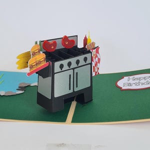 Tarjeta 3D de cumpleaños con parrilla. Tarjeta de felicitación de cumpleaños.