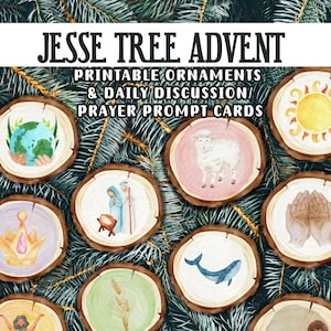 Ornamenti dell'Avvento dell'albero di Jesse stampabili, Cartoline dell'Avvento cristiano, Avvento di Natale per la famiglia pdf, Simboli dell'albero di Jesse