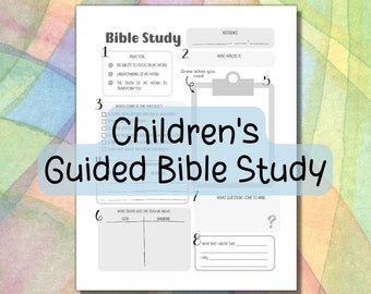 Printable Childrens bible study worksheet, family bible study for kids, guided bible study journal pages for child, pdf
