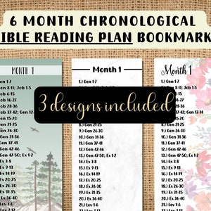 printable 6 month bible reading plan, set of six chronological bible reading bookmarks, bible reading guide pdf for digital download
