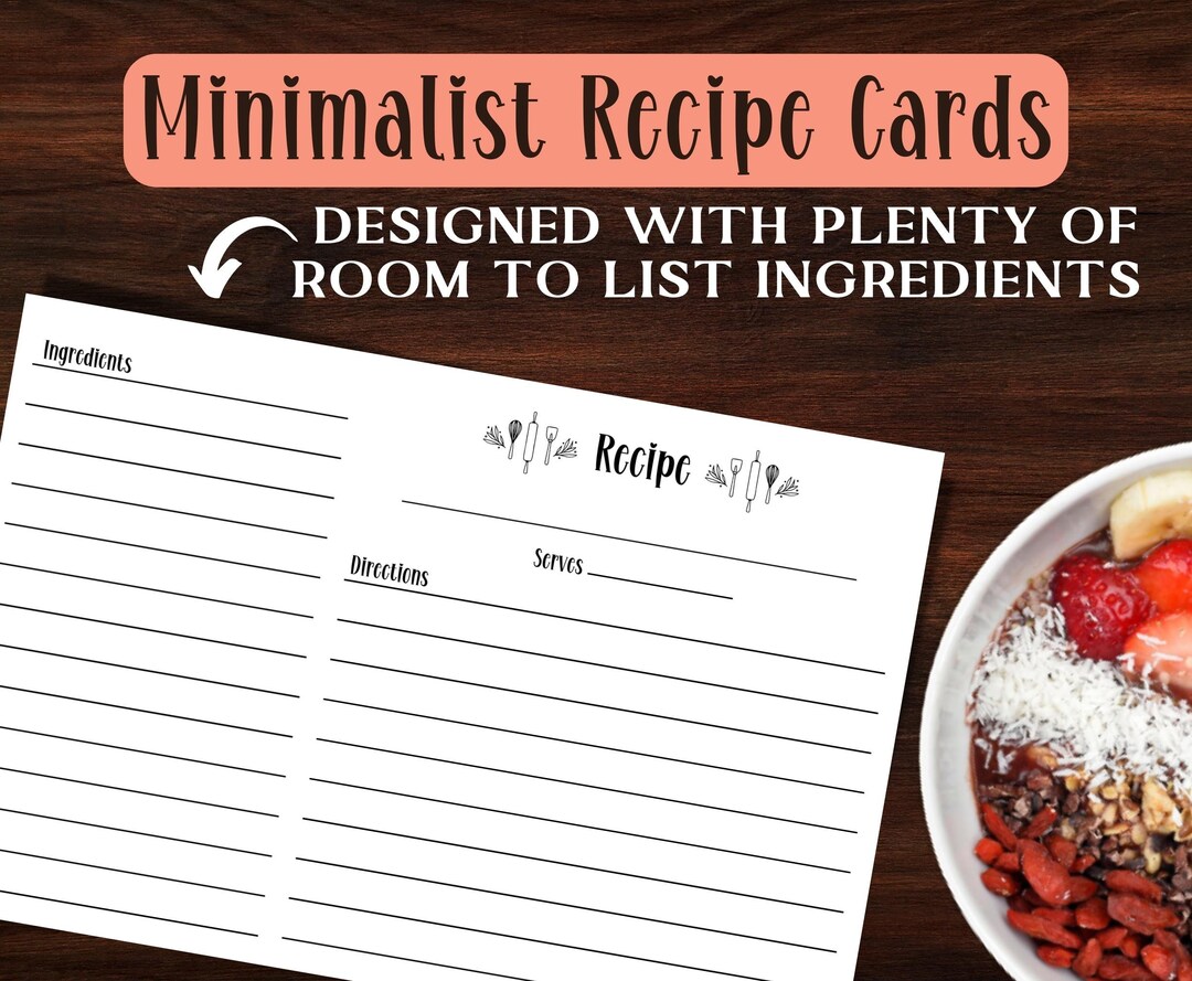 Printable Minimalist Recipe Card With Back, Double Sided Recipe Cards ...