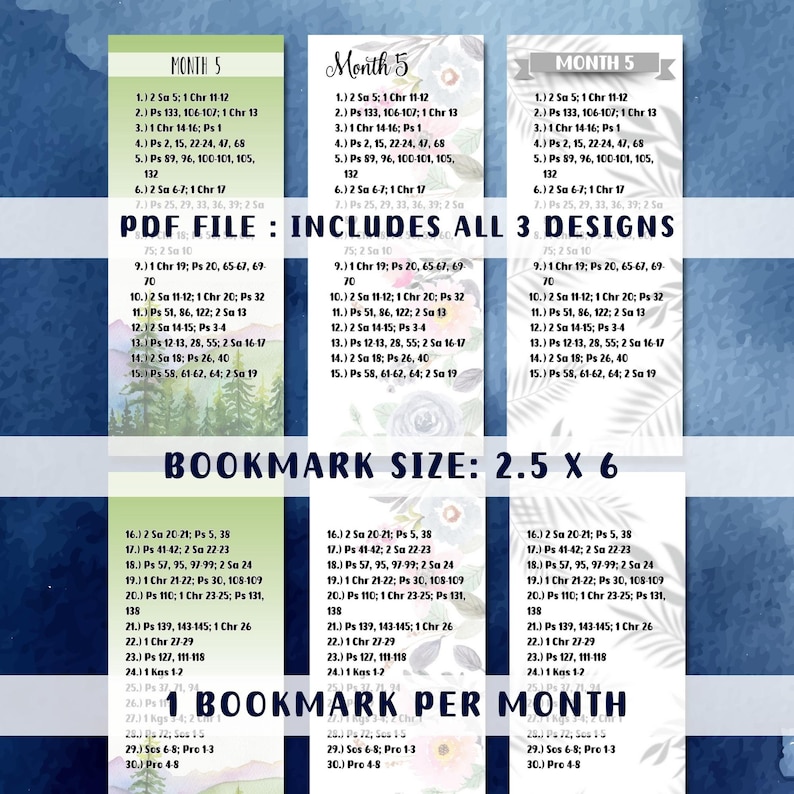 Printable 1 Year Bible Reading Plan, Set of Twelve Chronological Bible ...