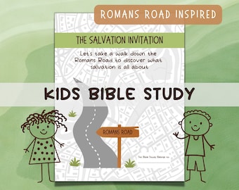 Printable Childrens Bible Study Pages, Romans Road Worksheets, Family Bible Study for Kids, Salvation Workbook