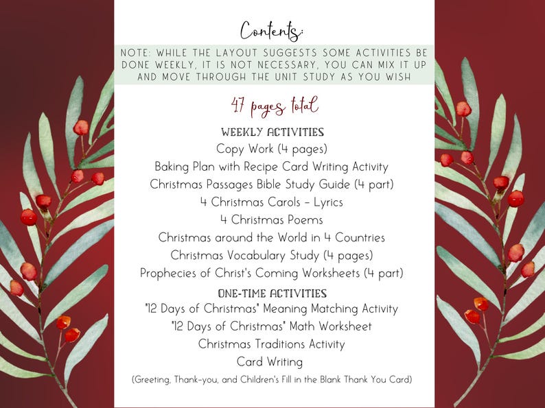 Printable Christian Christmas Unit Study for Homeschool Families, Faith ...