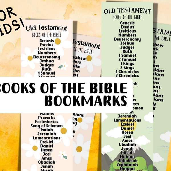 printable books of the bible bookmarks for kids, christian bookmarks for children, kids list of the books of the bible pdf to print