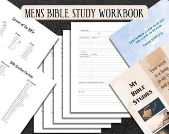 Libro de estudio bíblico imprimible para hombres principiantes, guías sencillas de estudio bíblico para devocionales diarios, páginas sencillas para diario bíblico.