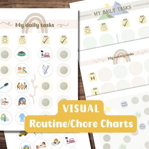 tabla de tareas para niños imprimible con imágenes, tabla de tareas visual para niños pequeños, tablas de rutinas matutinas con imágenes, tareas semanales, tabla de pegatinas