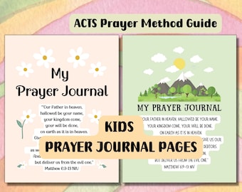 Páginas imprimibles para diario de oración infantil, guía del método de oración infantil, lista de peticiones de oración infantil, descarga digital