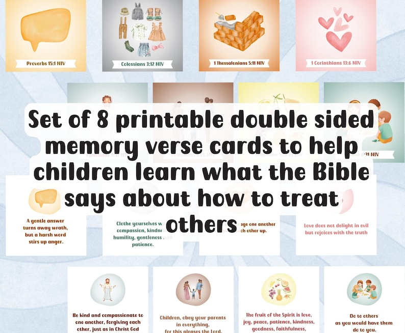 Printable Kids Memory Verse Cards for Children, Bible Memory Verses ...