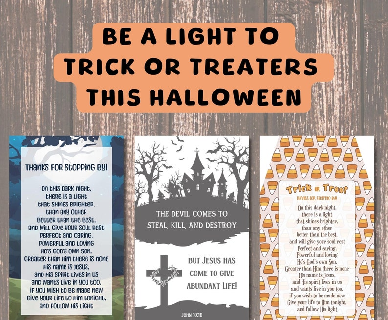 Printable Christian Halloween Bible Verse Cards, Trick or Treat Tracts ...